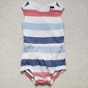 Tea Collection Girls Patriotic Striped Crepe Open Back Romper sz18-24m